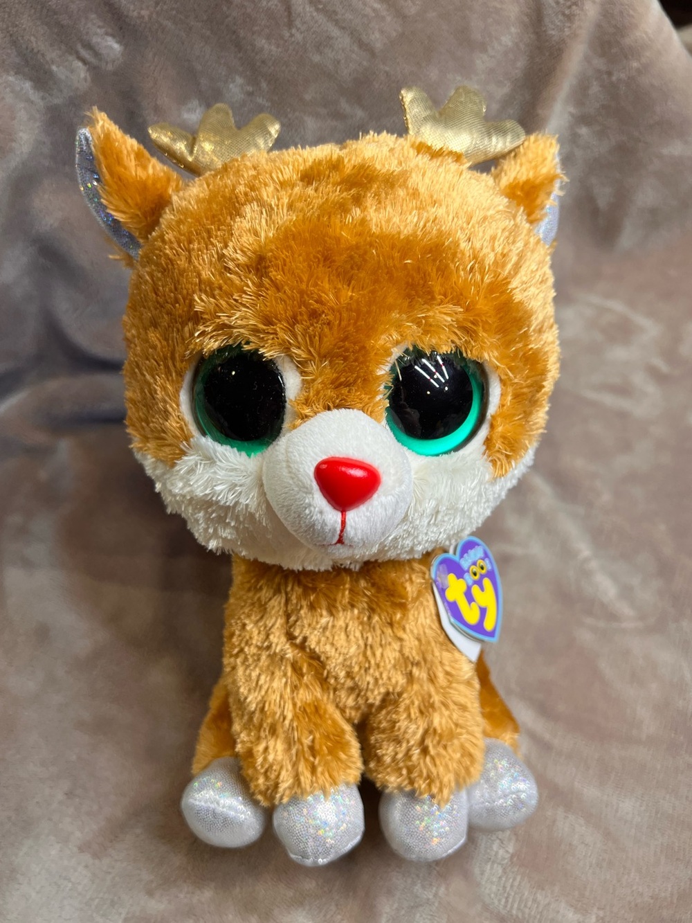 9" TY Beanie Boos 'Alpine' Brown Reindeer Christmas Plushy Stuffed Animal